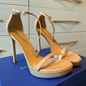 Stuart Weitzman Nude Patent Leather Ankle-Strap Sandals